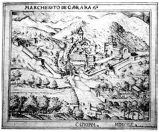 Carrara, il territorio un disegno del 1600