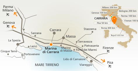 Come arrivare a Carrara, la cartina