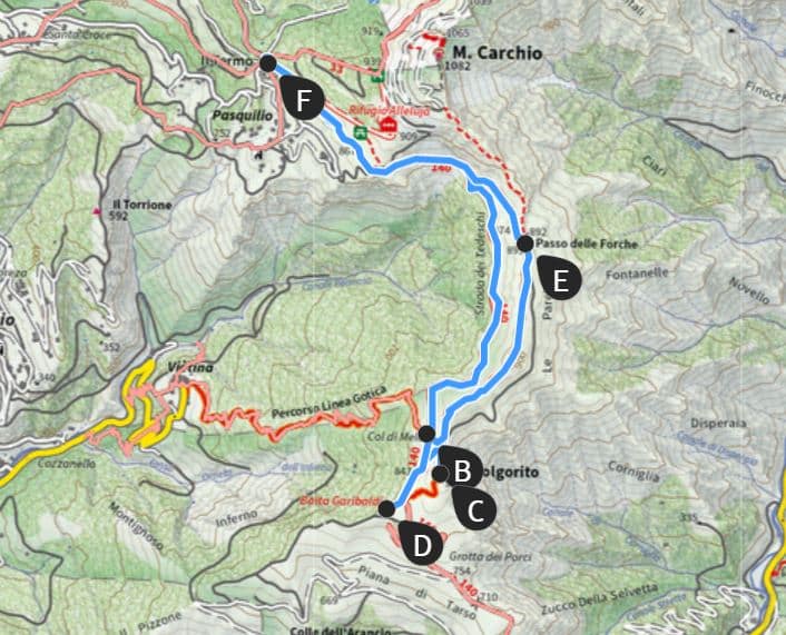 Mappa anello Foce del Termo, Monte Folgorito, Baita Garibaldi, Forche, Foce del termo